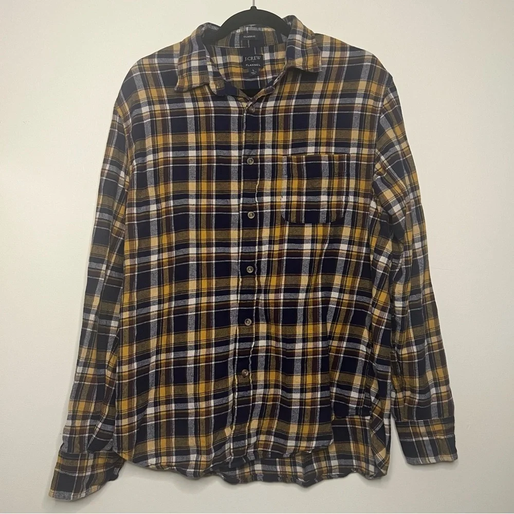 J. Crew Men's Flannel Shirt Bundle - 2 Classic Fit Plaid Shirts‎ Size Large